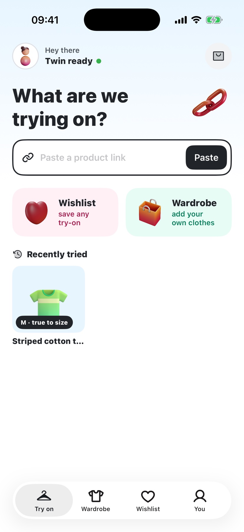 OnU Try on home screen with a product link field